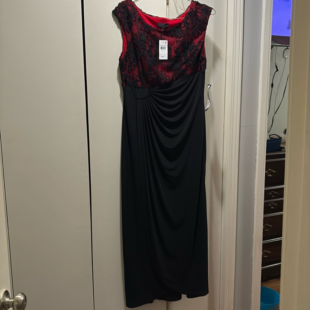 Connected Apparel Red and Black Ruched Gown